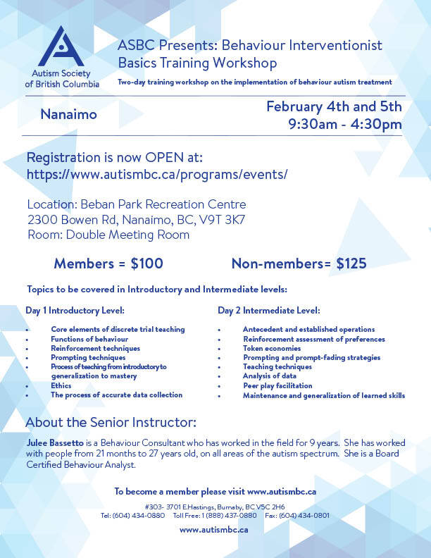ASBC'S BEHAVIOUR INTERVENTIONIST BASICS TRAINING WORKSHOP