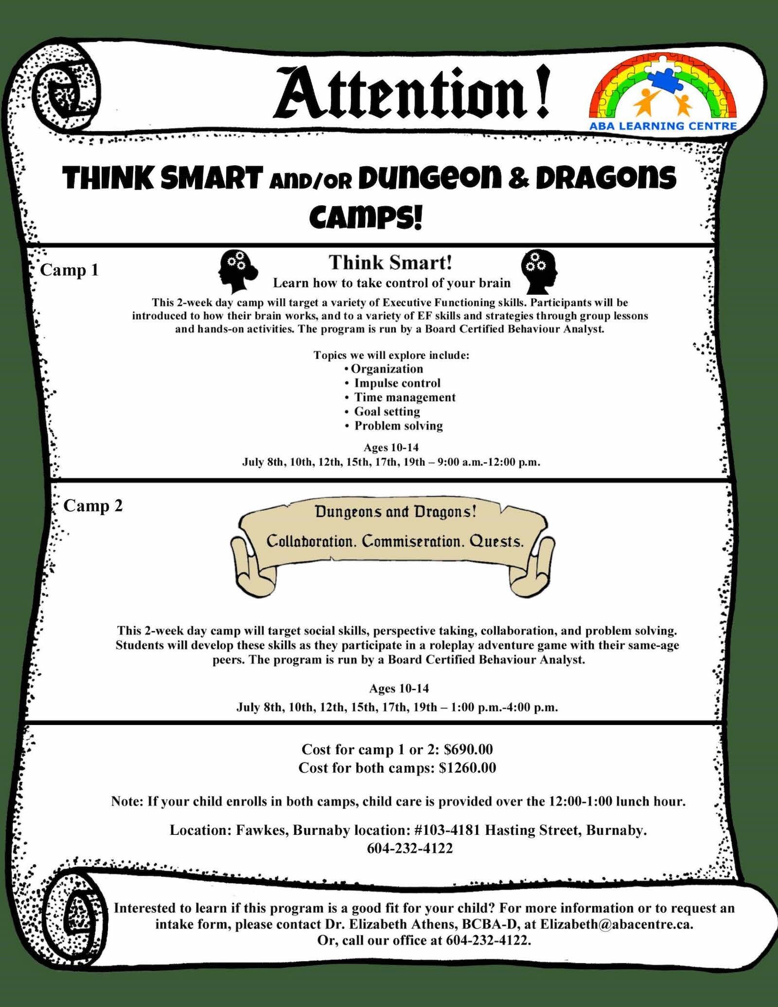 Think Smart and Dungeons & Dragons Summer Camps