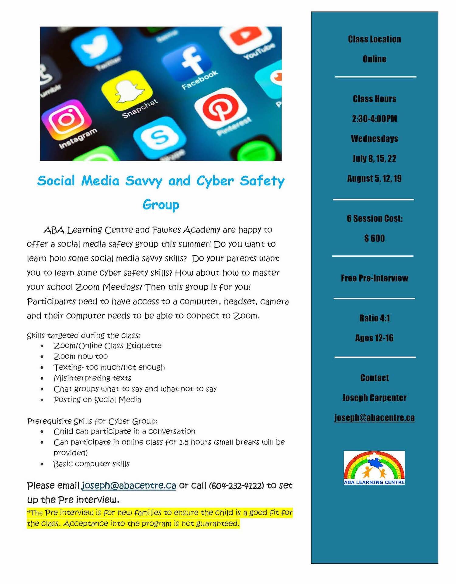 Social Media Savvy and Cyber Safety Group