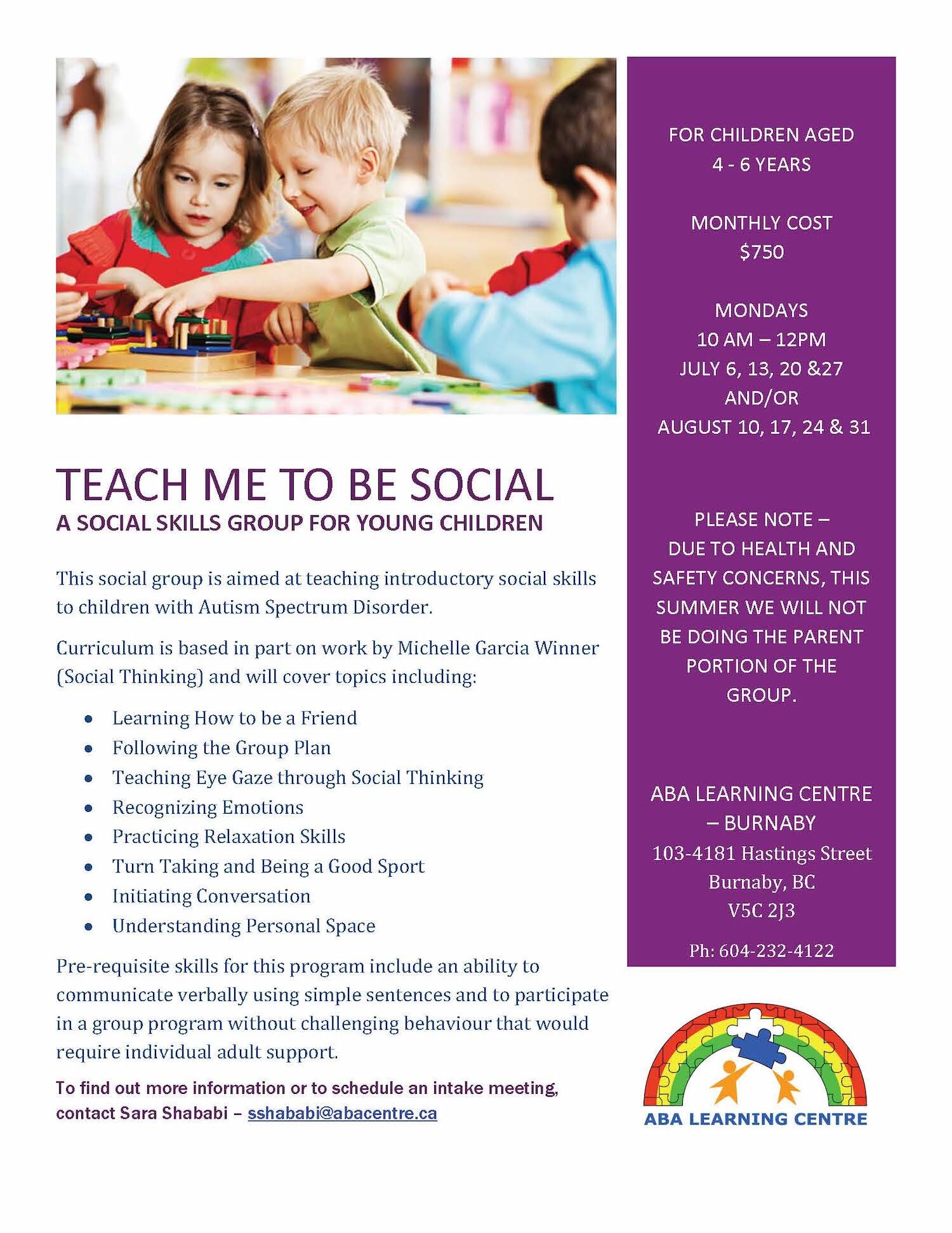 Teach me To be Social - Summer Program for Kindergarten Prep