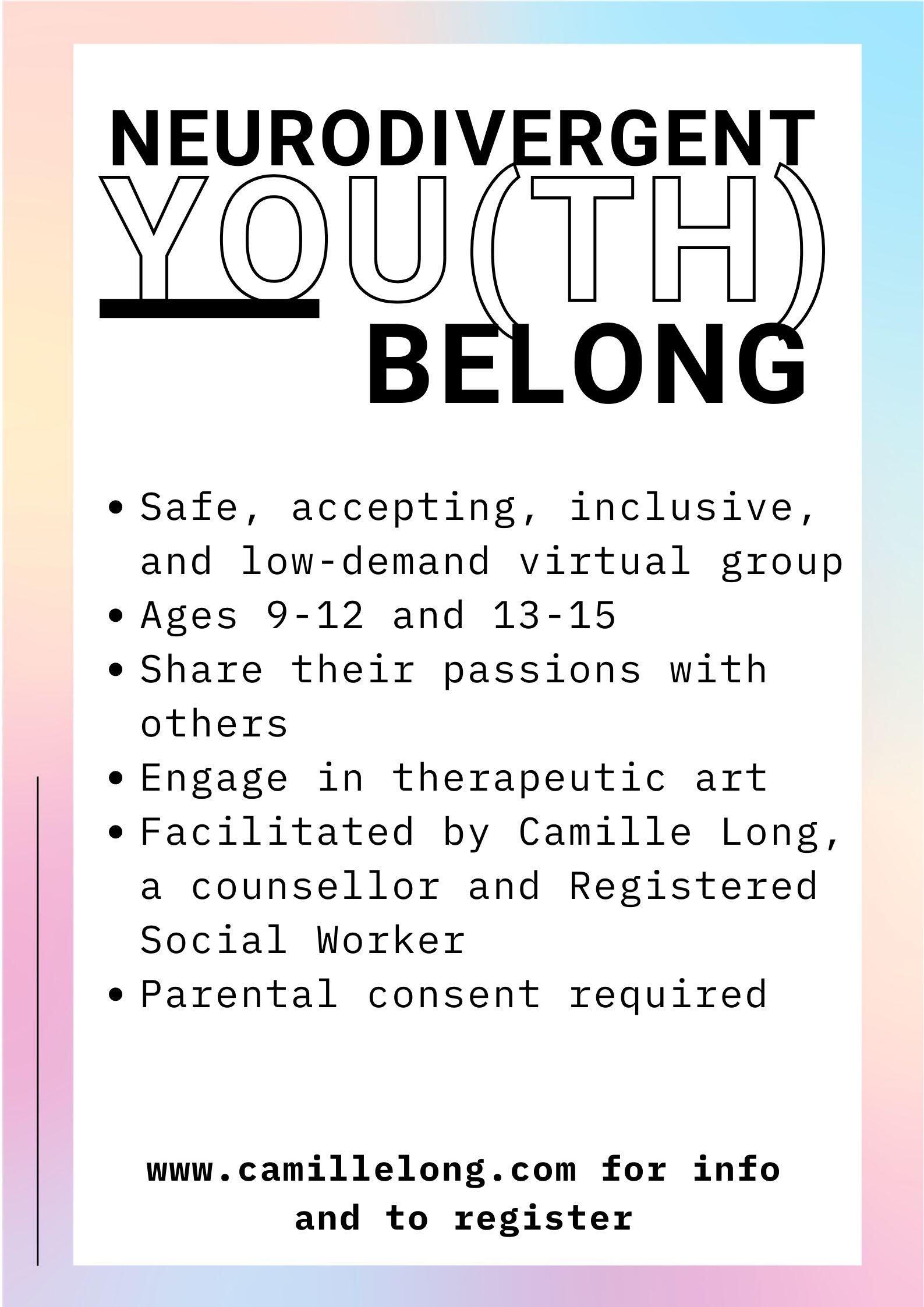 You(th) Belong - Groups for Neurodivergent Youth aged 9-12 & 13-15