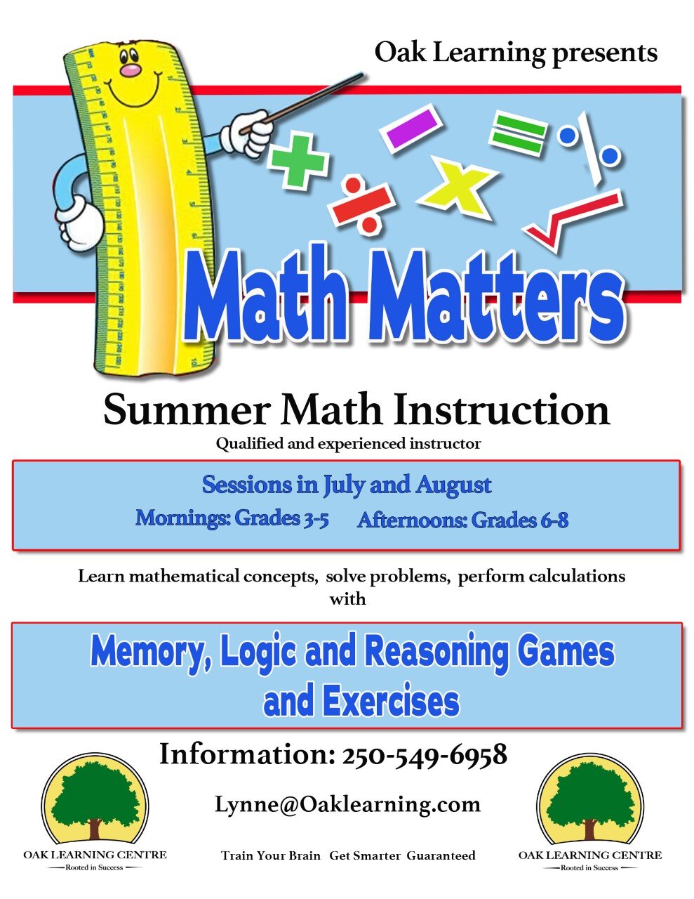 Math Matters Group - Summer Sessions @ Oak Learning Centre (Grades 3-8)