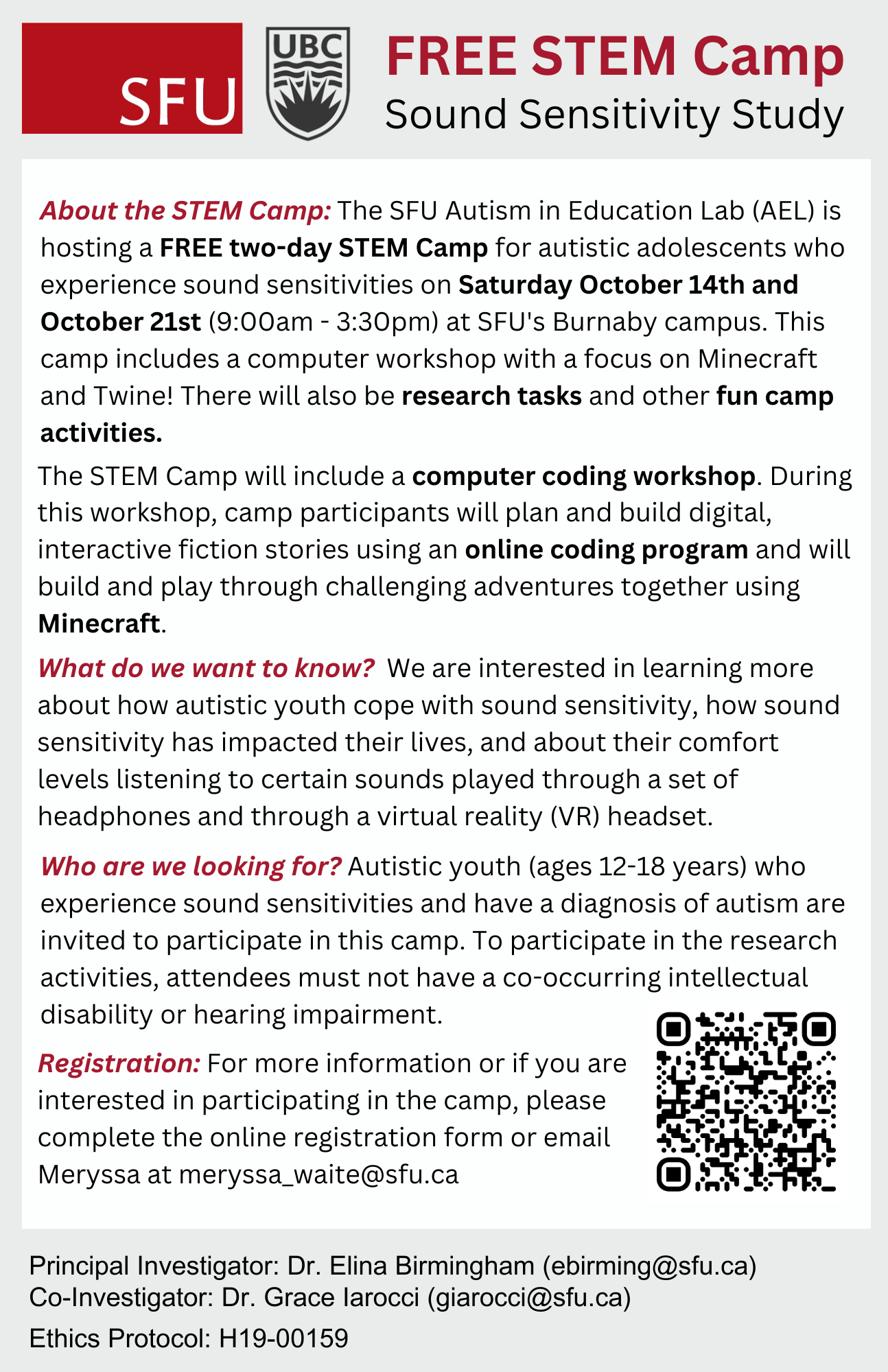 Free STEM Camp - SFU Autism in Education Lab