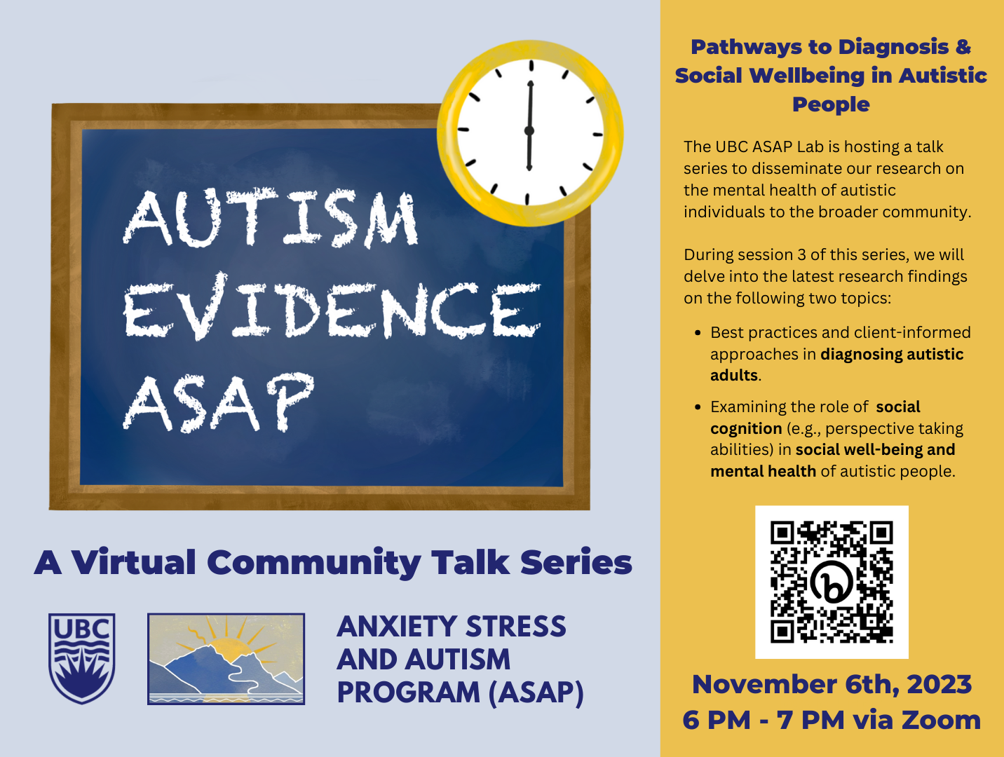 UBC ASAP Lab's Community Talk Event: Pathways to Diagnosis & Social Wellbeing in Autistic People