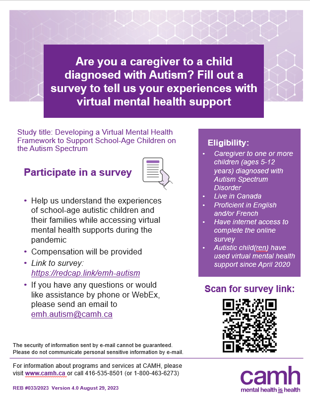 Developing a Virtual Mental Health Framework to Support School-Age Children on the Autism Spectrum (e-MH)