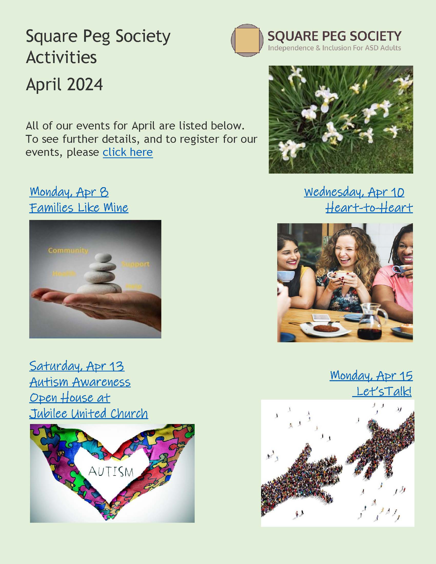 Square Peg Society Activities - April 2024